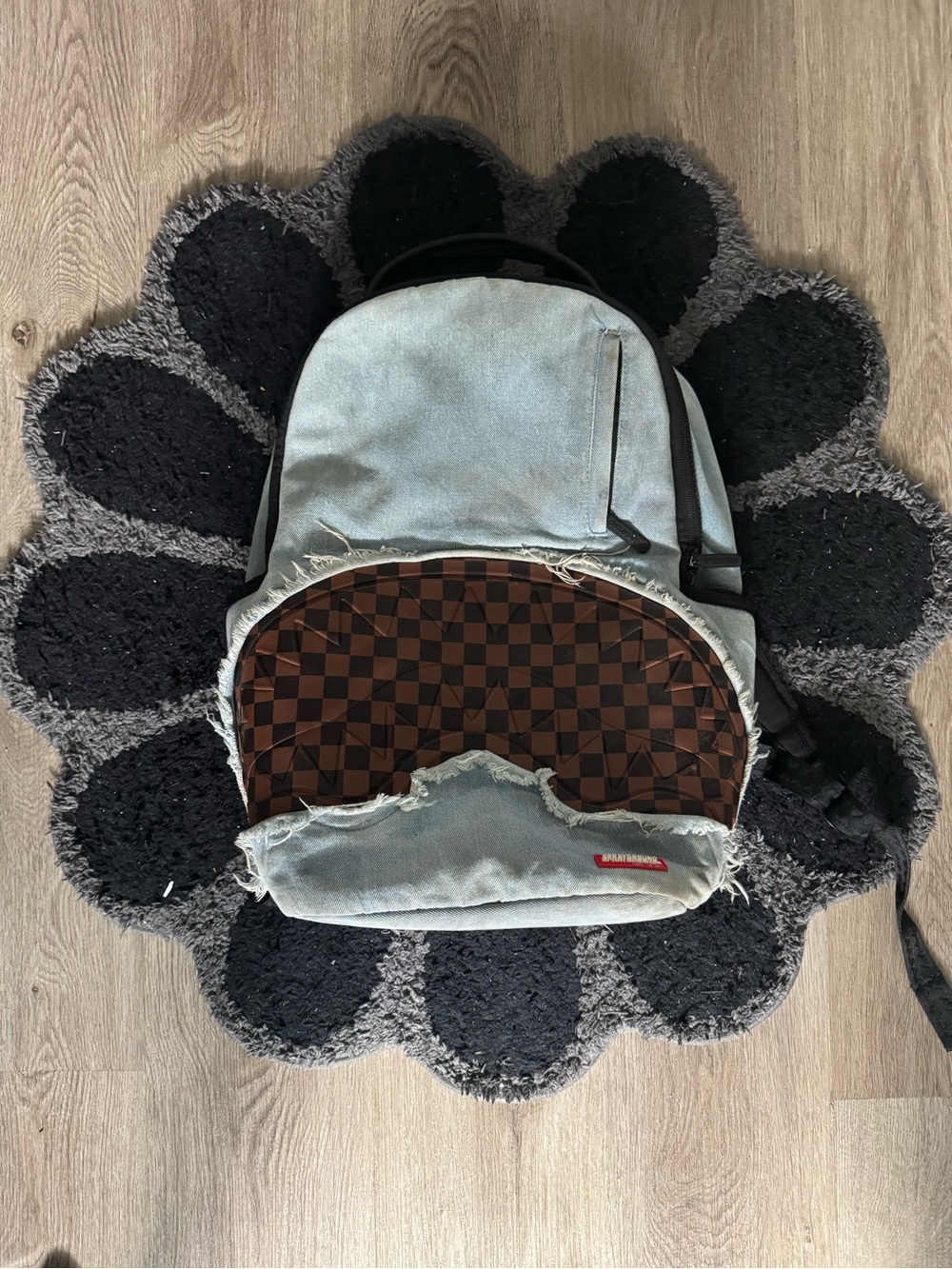 Sprayground Gray Backpack with Brown Checker Front Pocket
